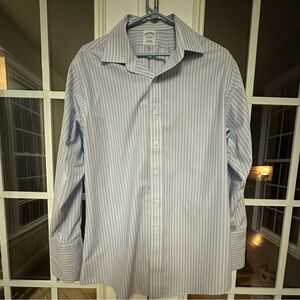 Brooks Brothers Men's 16-32 Slim Fit Striped French Cuff Dress Shirt Blue